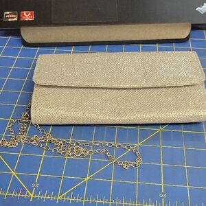 Silver Sparkle Glittered Removable Silver 52" Chain Clutch Bag Purse 8" x 4.5"